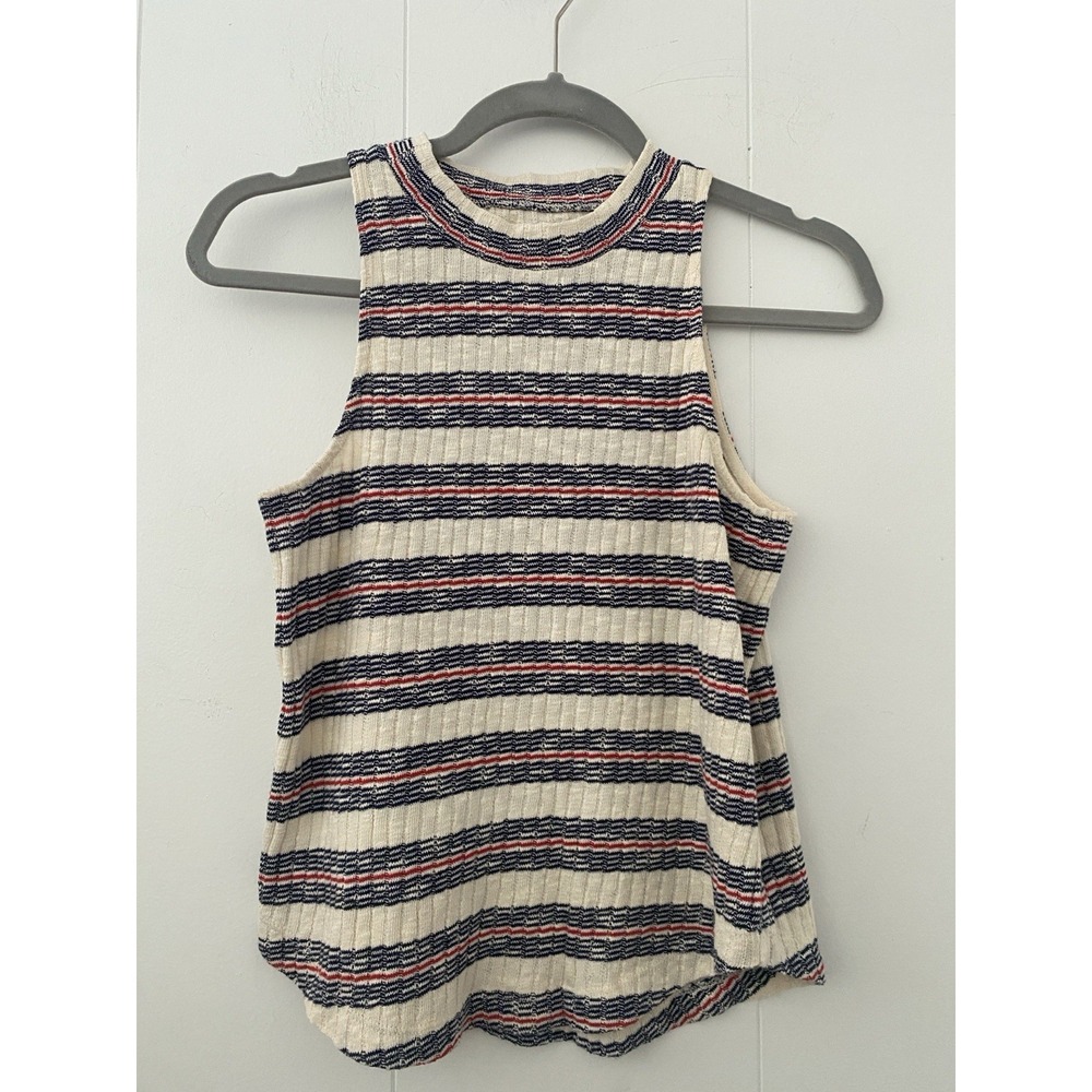 Madewell Ivory Navy Red Striped Knit Tank Top G8354‎ Sleeveless Crewneck Size XS
